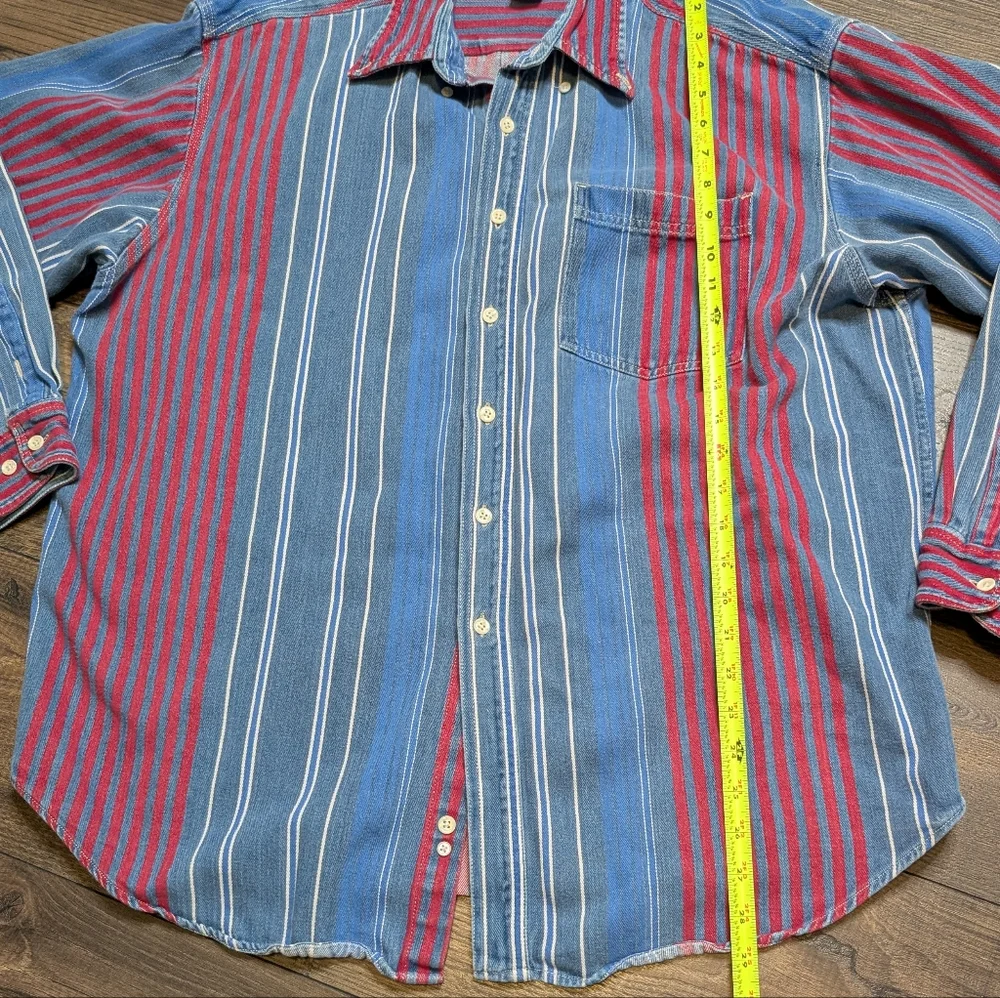 Review By Baxter Vintage Blue Red Cotton Long Sleeve Button Up Size‎ XL